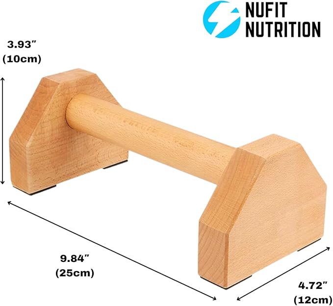 NuFit Premium Push Up Bars & Wooden Parallettes, Non-Slip Beech Wood Calisthenics Bars for Wrist Support, Push Up Stands for Home/Gym Dips & L-Sits, Pack of 2