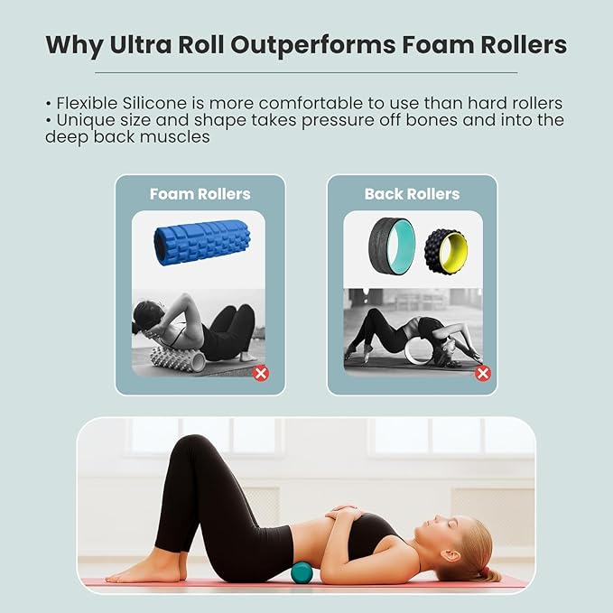 Back Roller for Back Pain Relief – Upgraded 100% Flexible Silicone That Wraps Around The Spine for Deeper Relief, Softer Than Hard Foam Rollers