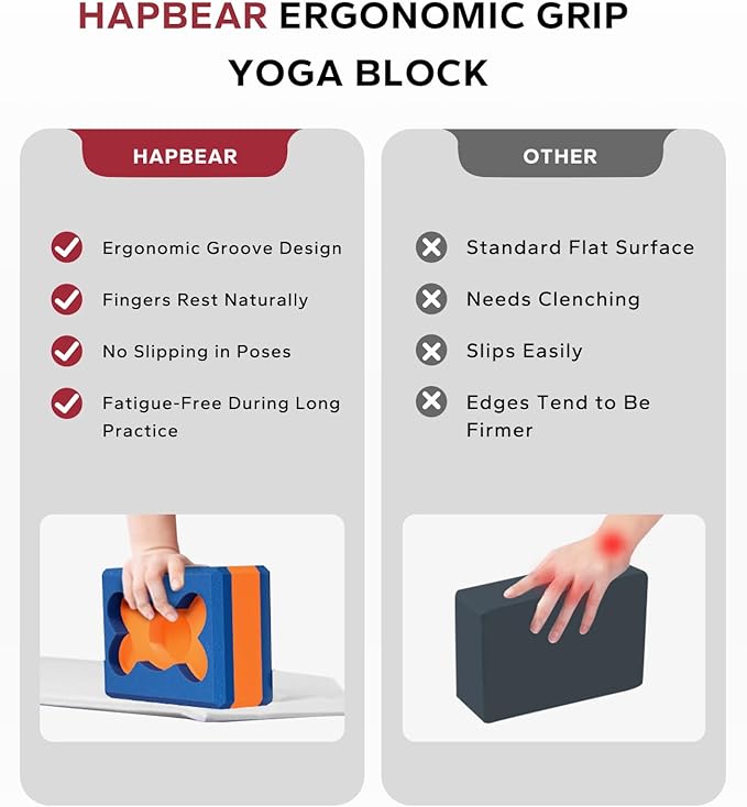 HAPBEAR Yoga Blocks 2 Pack - 9x6x3in High-Density EVA Foam with Non-Slip Textured Surface, Supportive for Deep Stretching & Lightweight - Ideal for Yoga, Pilates, Stretching Exercises