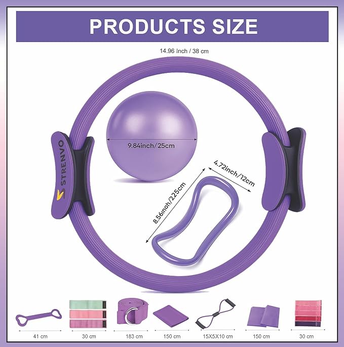 Yoga Pilates Ring Set for Home Workouts – 18 Pcs Fitness Kit for Women – Resistance & Toning Accessories with Circle Ring, Ideal for Full Body Toning & Flexibility