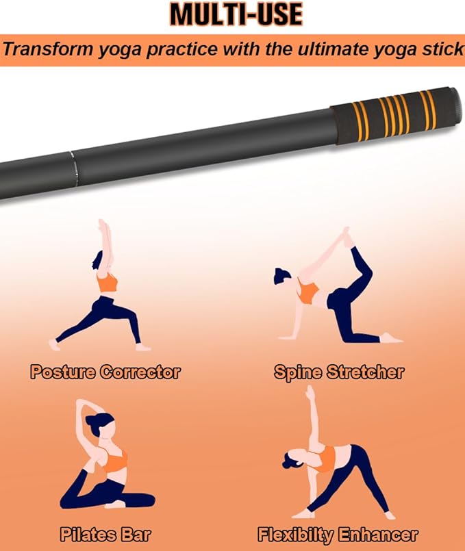5ft Yoga Stick – Heavy-Duty Steel Adjustable Stretching Bar for Mobility, Flexibility & Balance. Multi-Functional Fitness Pole with 4 Steel Rods & Comfort Foam Grips