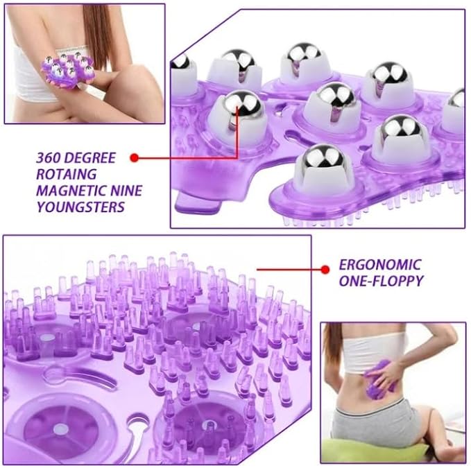 Hand-Shaped Massage Ball Gloves, Featuring 9 * 360° Rotating Metal Balls That fit The Natural Curvature of The Palm, are Suitable for Full-Body Care and can Relieve Fatigue. (Purple)