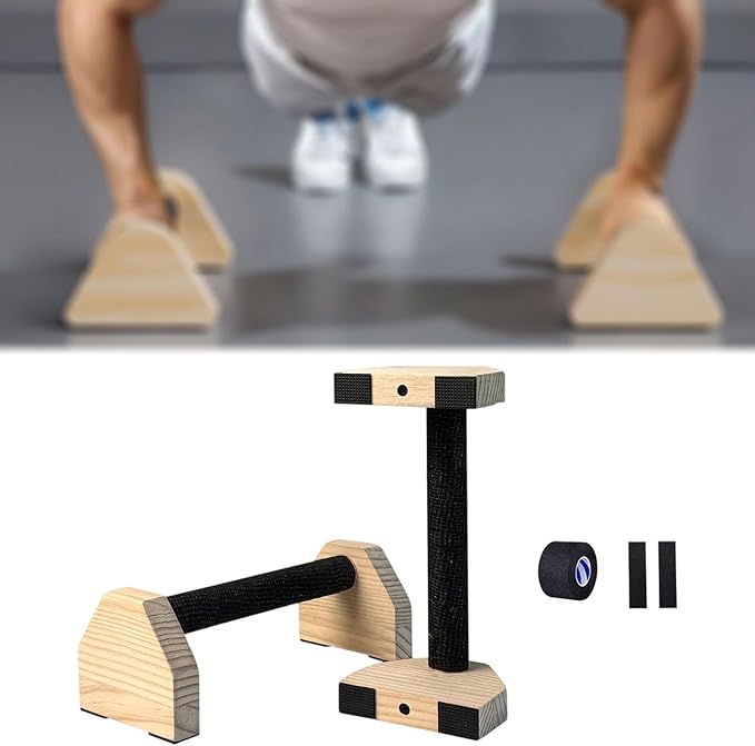 2Pcs Push up Bar Sturdy Wooden Parallettes Bar Push up Stands Pushup Handles for Gymnastics Strength Training Aerobics