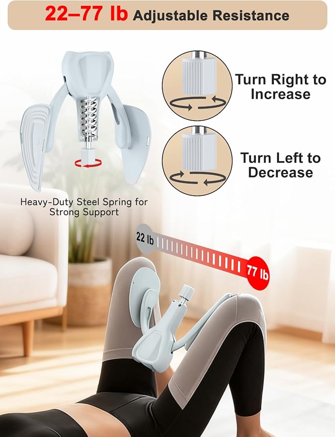 Pelvic Floor Exercise Devices 77 lb Adjustable Kegel Inner Thigh Exerciser and Hip Trainer Workout Equipment for Home Postpartum Recovery Women Men, with Band