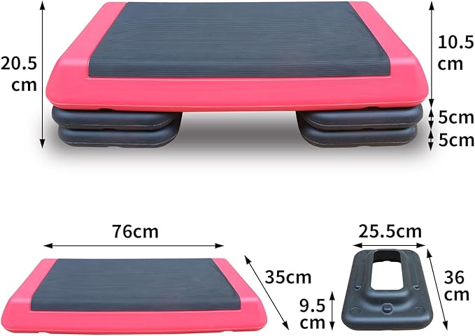 GOWE Adjustable Workout Aerobic Stepper in Fitness & Exercise Step Platform Trainer Red Black with 2 Risers