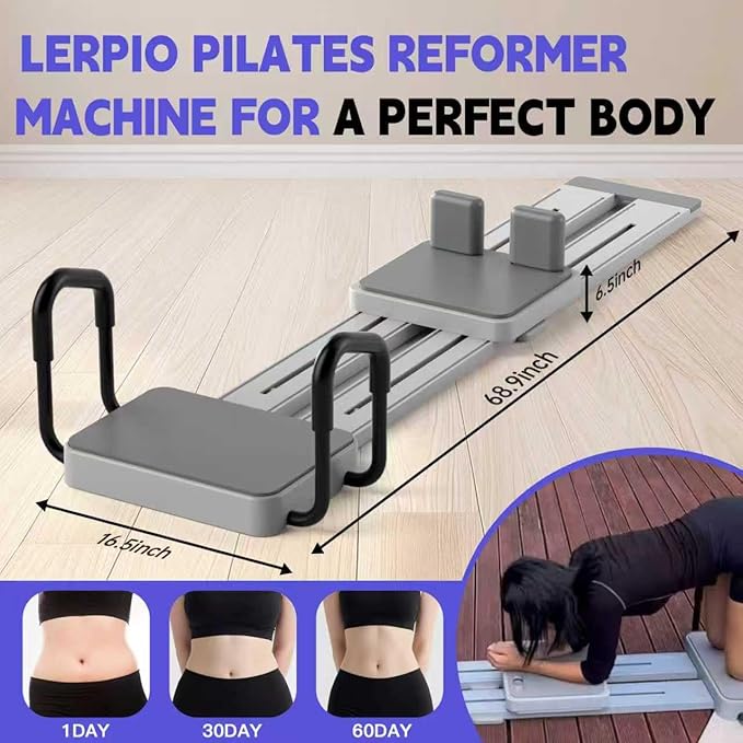 Pilates Reformer Board with 66.9'' Extended Track, Portable Pilates Reformer Machine with 3 Pairs Yoga Sock, Quick Assembly, Pilates Ski Machine for Home Workout