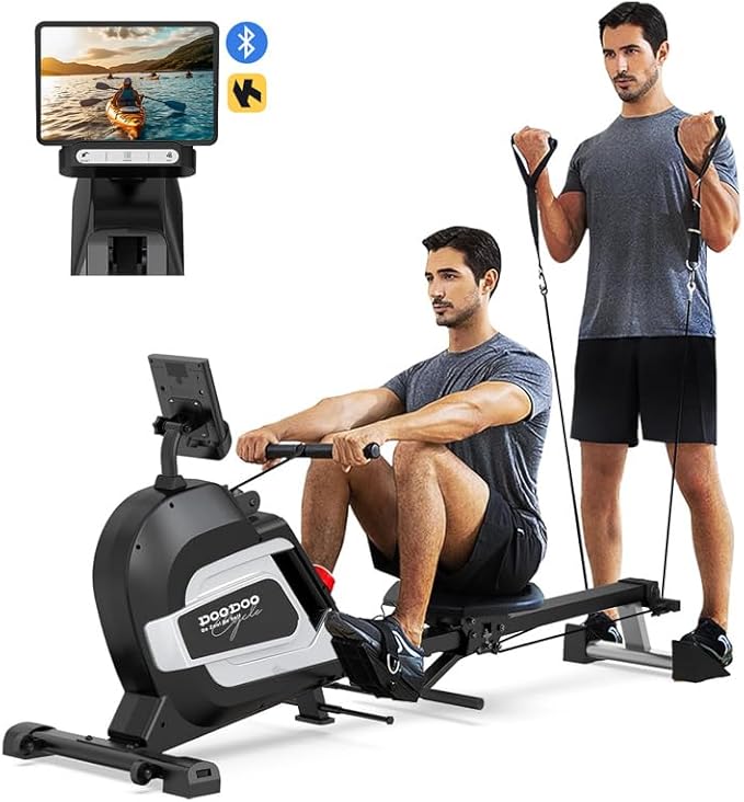 pooboo Rowing Machine for Home, Max 360 LBS Magnetic Rower with APP and LCD Monitor, Tablet Holder, Upgraded Rowing Machines with Comfortable Seat Cushion