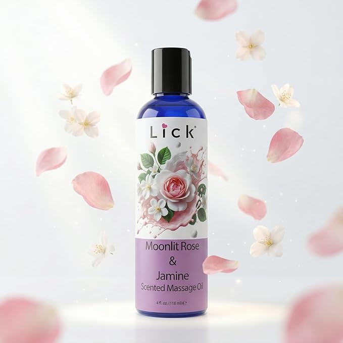 Lick Rose and Jasmine Massage Oil – Elegant Floral Massage Oil with Sweet Almond Oil & Vitamin E, Relaxing Aromatherapy Glide for Couples Massage, 4 oz