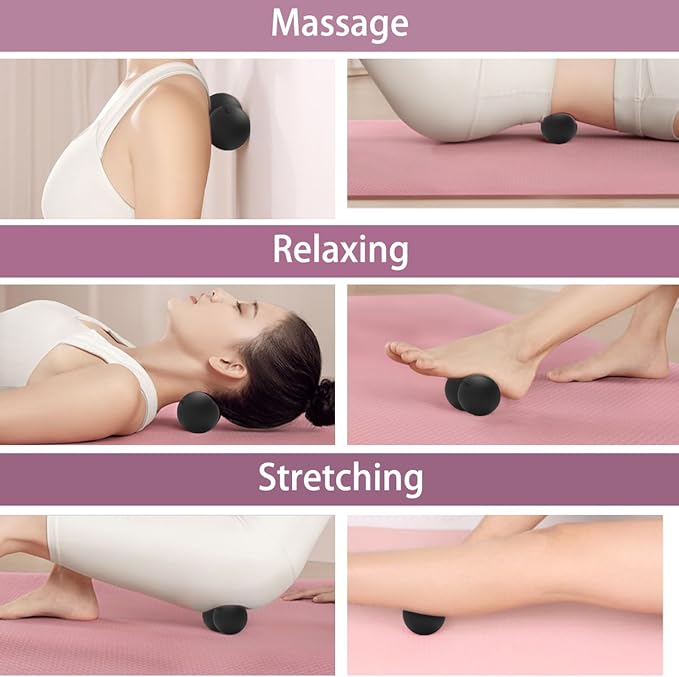 Peanut Massage Ball,Double Lacrosse Ball for Neck Sore Muscles,Medium Density Myofascial Release Massager Ball for Deep-Tissue Massage Muscle Knots Yoga Therapy(Black)