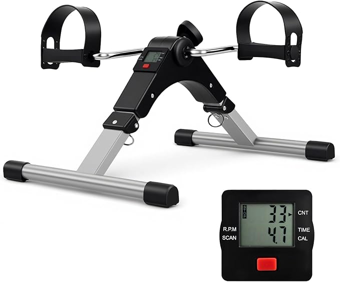 GYMAX Pedal Exerciser, Under Desk Bike Foldable with LCD Display for Arms & Legs Workout, Portable Mini Exercise Bike for Seniors Office Home Fitness