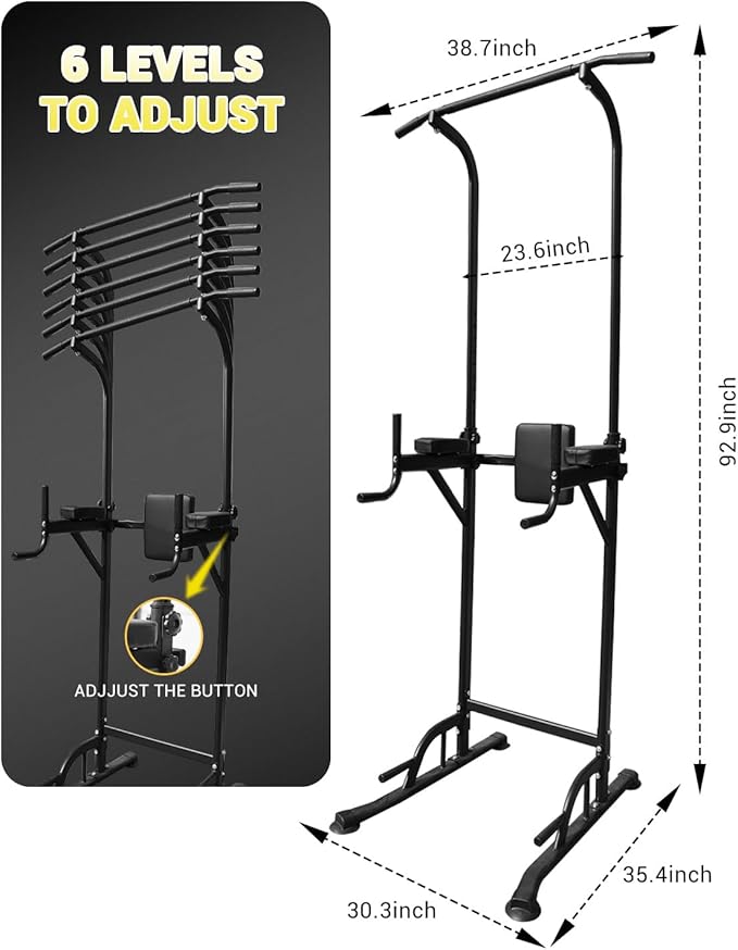 Power Tower Pull Up Bar Station, Height Adjustable Free Standing Dip Station, Home Strength Training Fitness Workout Equipment for Home Gym