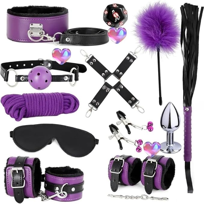 12 Piece Leather Casual Pilates Training Set (Purple Black), Indoor Hip and Wrist Exercise Fun Dice Accessories, Couple Gift