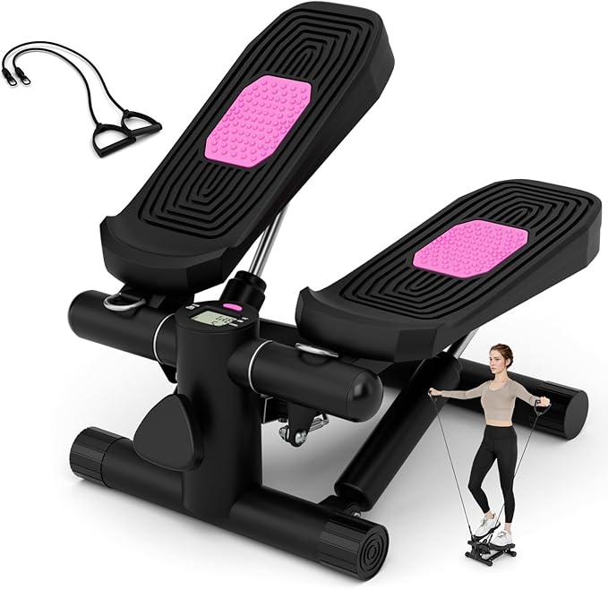 Mini Stair Steppers for Exercise at Home, Hydraulic Step Climber Machine with Resistance Bands & LCD Monitor, Portable Under Desk Stepper for Full Body Cardio Workout