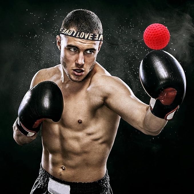 1Pc Red Boxing Reflex Ball,Boxing Equipment for Training at Home,Improve Reaction Speed and Hand Eye Coordination,Boxing Ball with Adjustable Elastic Head Band Speed and Agility,Sports Reaction Balls