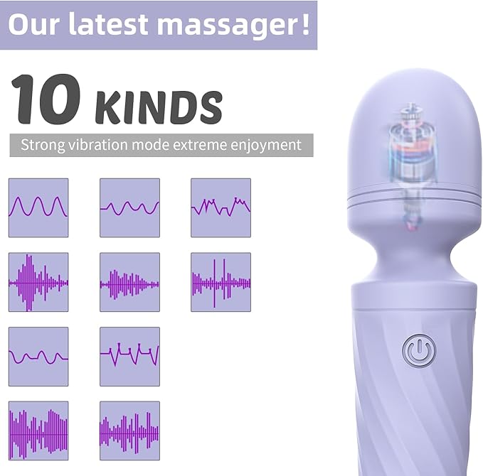 Handheld Personal Mini Massager Tool– Waterproof, USB Rechargeable, 10 Vibration - Perfect on Back Legs Hand Pains and Sports Recovery(Gray Purple)