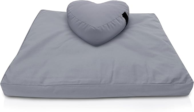 Bean Products Meditation Cushion Mat Set - Zafu Floor Pillow Organic Buckwheat Pillow + Cotton Filled Zabuton Prayer Pad - Meditation Pillow Yoga Knee Pad - Made in USA - 14" Round or 18" Oval