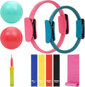 Pilates Ring Fitness Circles Set, Dual Padded Handles Home Pilates Equipment Set for Women Includes 2 Pilates Ring, 2 Pilates Mini Ball, and 5 Resistance Bands at Home Pilates Workout Set
