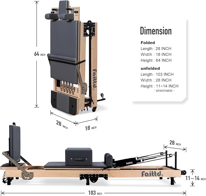 Foldable Pilates Reformer & Equipment - Pilates Reformer Workout Machine for Home Gym with Reformer Accessories, Reformer Box, Padded Jump Board - Up to 300 lbs Weight Capacity