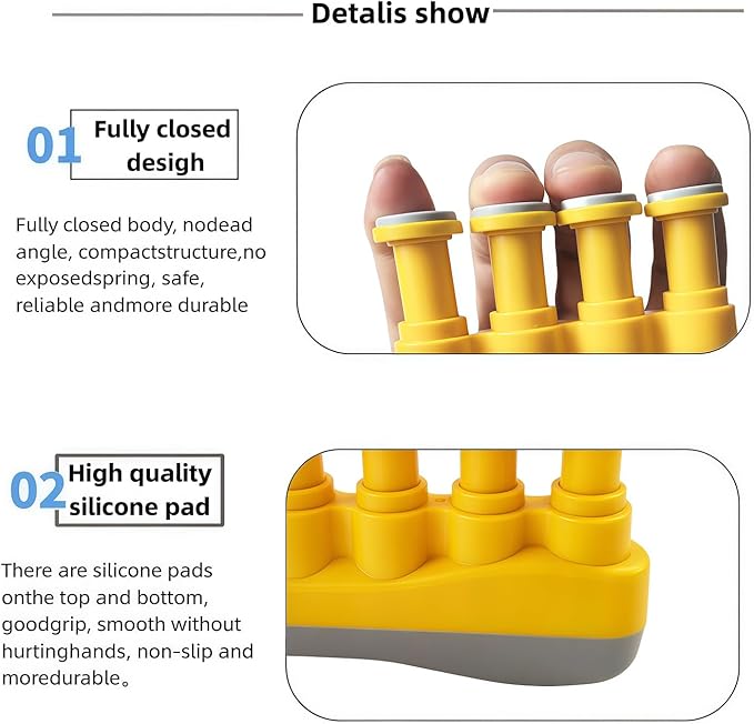 Finger Strengthener, Nalu Hand Grip Trainer Exerciser for Piano, Guitar, Bass, Ukulele Players, Plastic Material, Lightweight and Portable - Improve Finger Flexibility, Strength,1 Pack (Yellow+Gray)