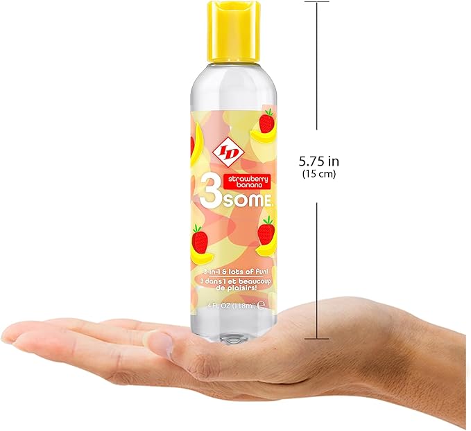 ID Lubricants 3some Flavored Sensual Massage – Strawberry Banana Oral Delight & Warming Fun for Couples Pleasure - 4 fl oz 3in1 Sensual Massage Lube