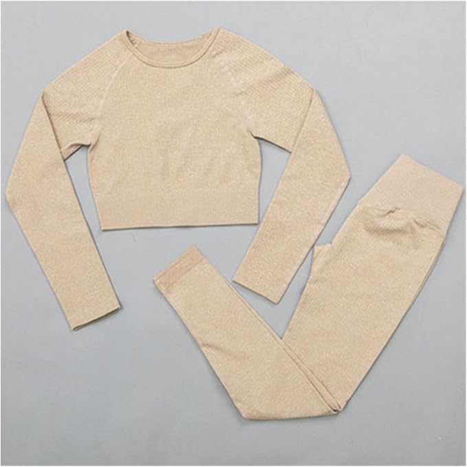 Women Gym Suit Fitness Set Sports Clothing Women Gym Clothing Yoga Clothing Yoga Sets Fitness Suit (Color : Khaki, Size : Small)