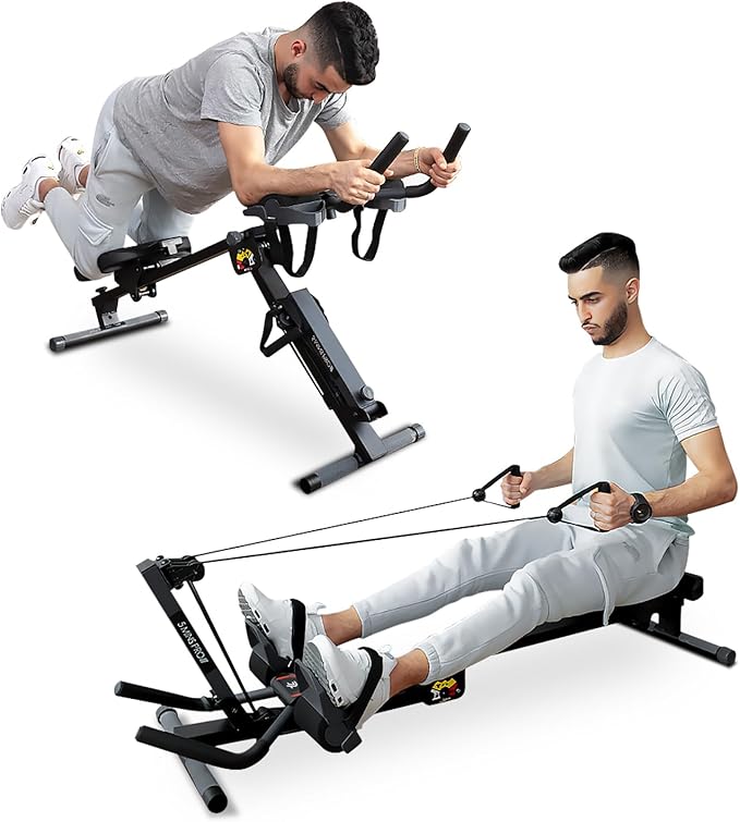 Tousains 3 in 1 Foldable Rowing Machine, AB Machine with 3 Level Angle & Led Monitor, Multi-Functional Rower Fitness Equipment Home Gym Full Body Fitness Machine
