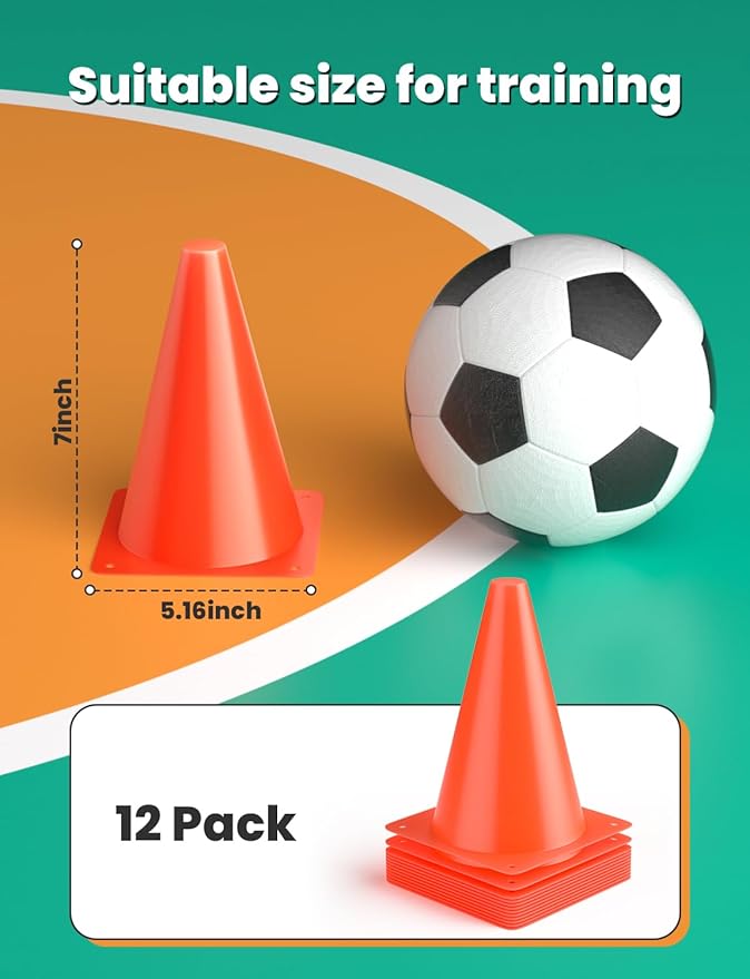 GHB Agility Ladder 1 Pack and 7 Inch 12 Pack Soccer Cones 2 Carrying Bag