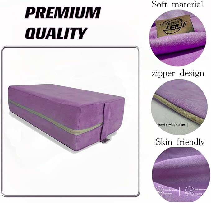 NGT new guide steps Yoga Bolster Pillow for Meditation and Support - Rectangular Yoga Cushion Foam Wedges Washable Suede Pillowcase for Men and Women with Carry Handles. (Purple)