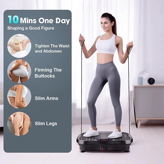 Vibration Plate Exercise Machine with Bluetooth Speaker, 120 Level Whole Body Vibration Platform for Home Fitness, Lymphatic Drainage Workout Board with Remote, LED Display & Resistance Band