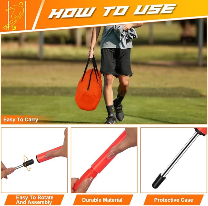 Soccer Agility Training Slalom Poles Adjustable Orange Agility Poles for Outdoor Agility Training Poles Equipment Applicable to Speed Physical Fitness Training Fitness Soccer & Basketball Training