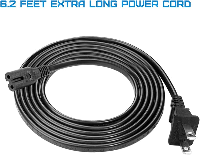 6ft Non-Polarized 2-Prong Power Cord (NEMA 1-15P to IEC C7) - Compatible with Under Desk Elliptical Bike, Exercise Elliptical, Recumbent Upright Trainer