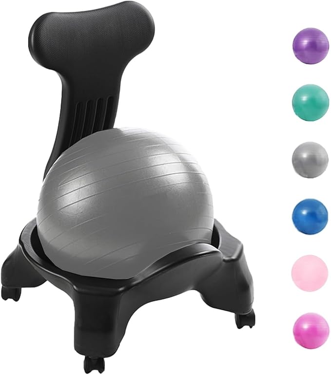 Yoga Ball Chair,Yoga Ball，Exercise Ball, Yoga Ball Chair Ergonomic Chair with Replaceable Balls Stability Yoga Ball Chair for Office Home Classroom Exercise Ball Seat(Light Gray)