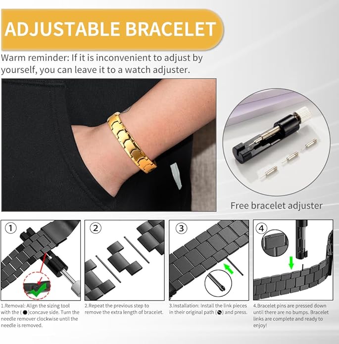 Magnetic Bracelets for Men，Stainless Steel Bracelet Lymphatic Drainage Therapeutic Magnetic Bracelets with Double Row Magnets Jewelry Gift with Adjust Tool