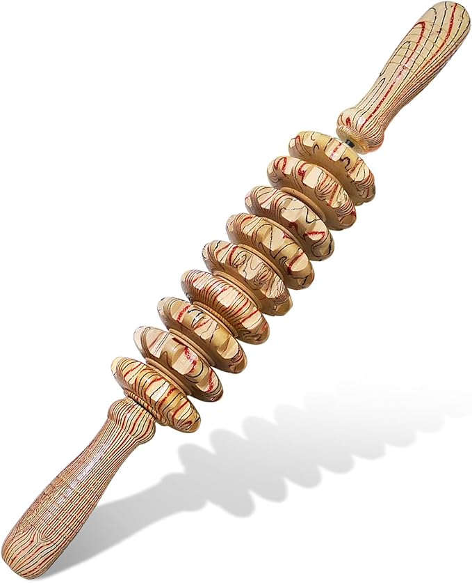 Wooden Massager Handheld Roller Trigger Point Massager Stick for Fascia, Cellulite, Muscle & Abdomen , Body Therapy Massager, Muscle Belly Relief Tool…