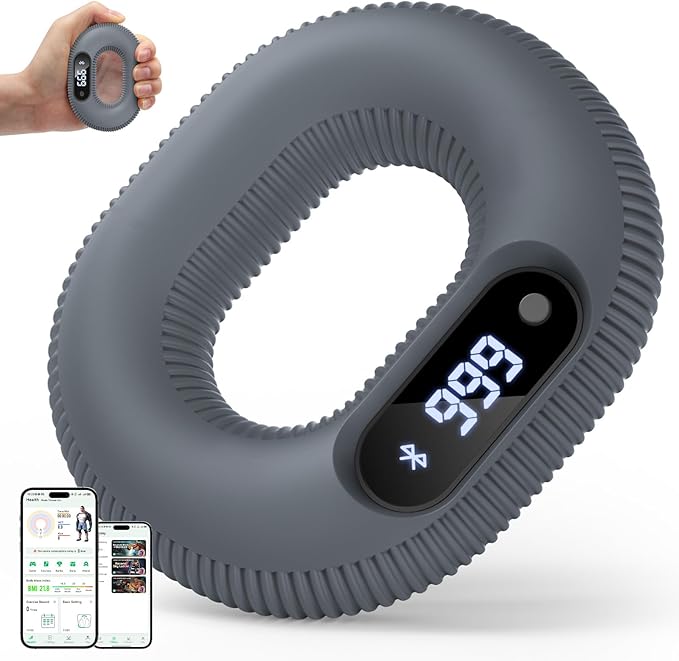 Smart Donut Fidget Toys Adults - Bluetooth Connected Silicone Grip Strength Trainer with App Games & Video Remote Control, Portable Hand Therapy Exercise for Relief and Fitness (40 LB)