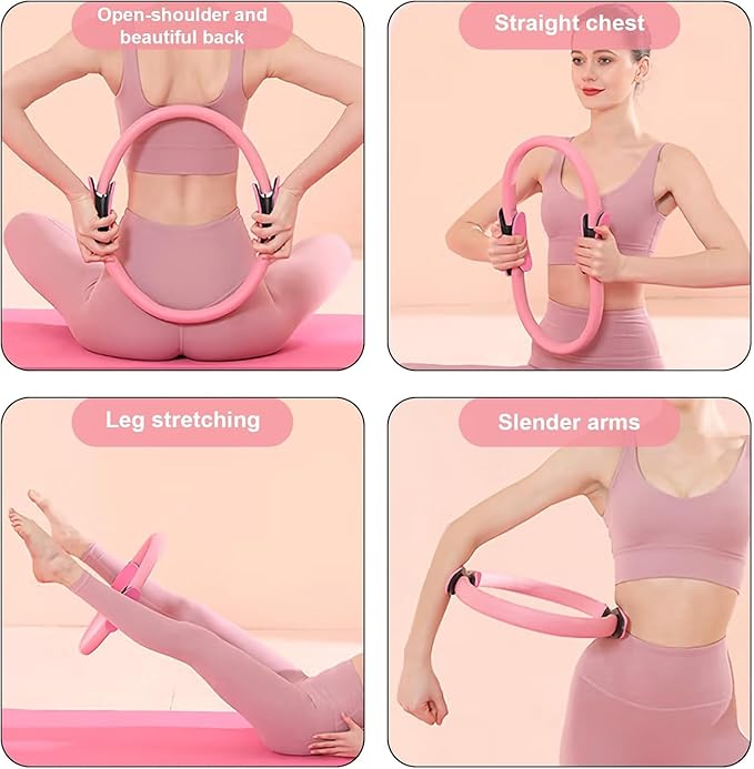 Pilates Ring Fitness Circle 14.96" Yoga Rings Magic Circle with Dual Padded Handles for Toning Arms, Thighs/Legs & Core