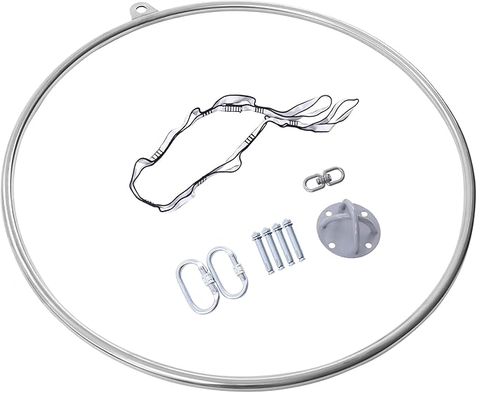35.4In Professional Aerial Hoop, Yoga Starter Set, Adults Suspension Professional Ring Fitness Stainless Steel Single Point Aerial Hoop Equipment Kit for Fitness, Dance