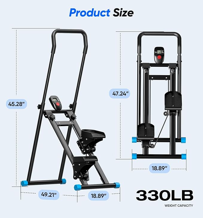 3-Level Adjustable Cardio Stair Stepper for Home, Folding Vertical Stair Stepper with Non-Slip Pedals & LCD Monitor, Portable Stair Stepper with Resistance & Handlebar, Supports 350 LBS, Unisex