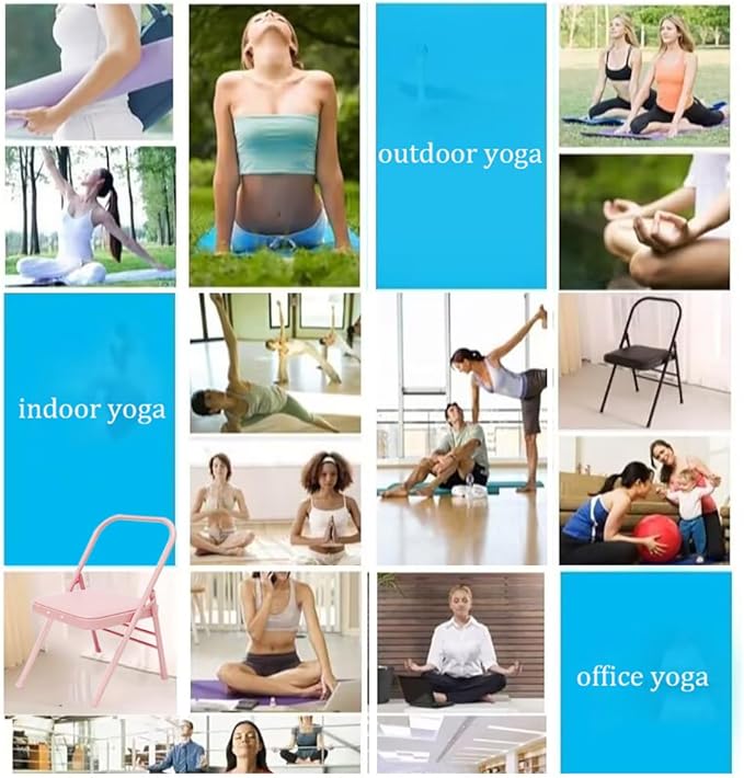Pilates Yoga Chair,Professional Iyengar Auxiliary Chair,Hardened Thick Yoga Folding Chair,Solid Anti-Slip,Foldable and Portable Backless Chair,Blue- Yoga Chair (with Waist Drag)