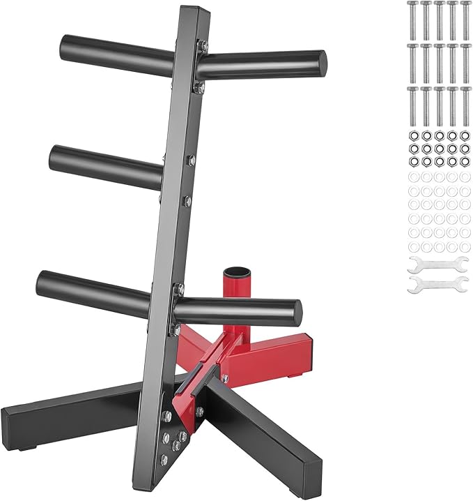 Happybuy Weight Plate Rack, L Frame Weight Plate Tree for 2 In Weight Plates, Standard Weight Plate Tree, 500 lbs Load Capacity Weight Storage Holder, Home Gym Barbell Rack Storage Stand, Black & Red