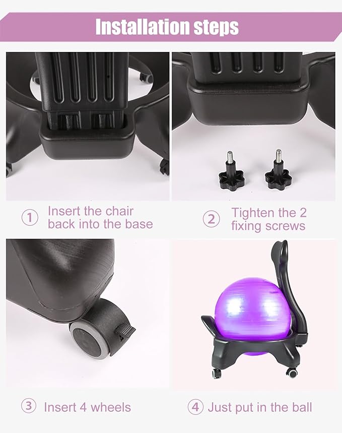 Exercise Ball Chair Stand with Backrest, Rolling Active Sitting Chairs Base, Stability Yoga Ball Chair Base for Core Strength/Sitting Balance