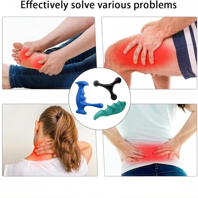 Manual Trigger Point Massage Tool and Thumb Saver for Full Body Deep Tissue Massage, Include 1 Green Thumb Protector Tool, 1 Blue Gun Type Massage Tool, 1 Black Hand Held 3-Legged Massage Knobs