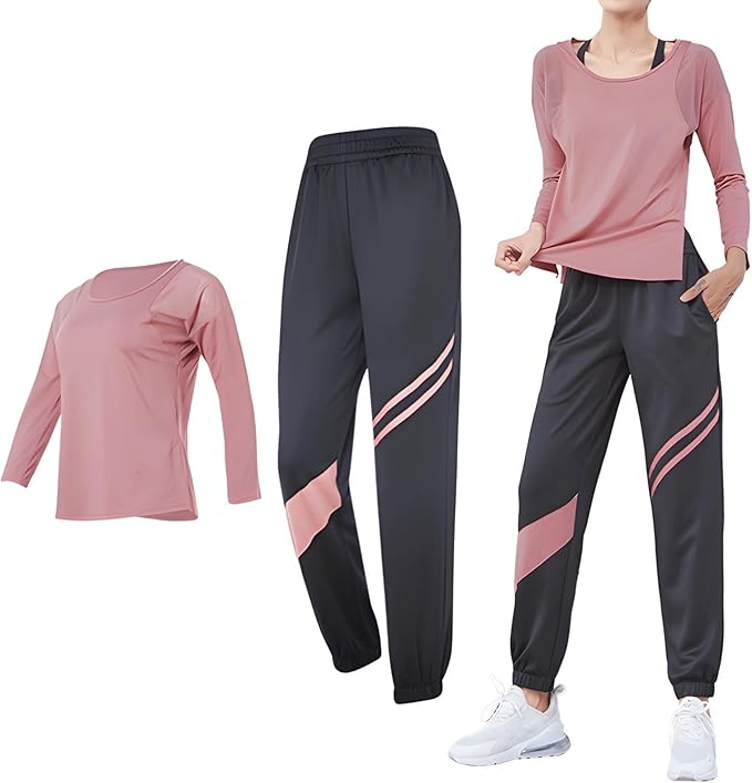 Women'S 2-Piece Black Pilates Set, Xxl, Color-Blocked, High-Waist, Breathable And Moisture-Wicking Activewear