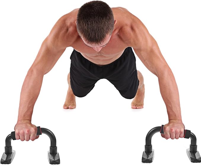 VALICLUD Push-up Stand Hand Grip Fitness Bracket, I-shaped Steel Bodybuilding Arm Strength Training Tool with Non-slip Base, Black and Red for Home Gym Chest Workout