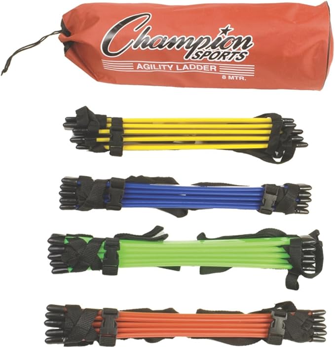 Champion Sports Sectioned Agility Ladder Set, Red/Yellow/Blue/Green, 6.5" x 16" Wide