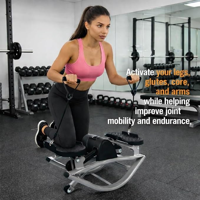 Side to Side Rock Stepper Machine with Resistance Bands & Exercise Mat, Lateral Fitness Stepper with Digital Display for Legs, Glutes & Core, Compact Low Impact Home Cardio Workout Equipment