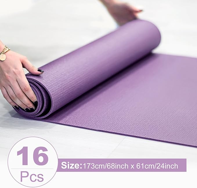 24 Pack 3 mm Thick Yoga Mat Bulk, Non Slip Exercise Workout Fitness Pad for Women Men, Gym Home Yoga Pilates, Easy to Clean, Sturdy PVC