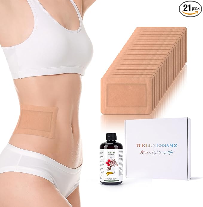 20Pcs Castor Oil Pack Wrap,No Washing Self Adhesive with High Absorbent Organic Cotton Flannel, Wellnessamz Anti Massage Oil Leak, Design for Women Men Travel