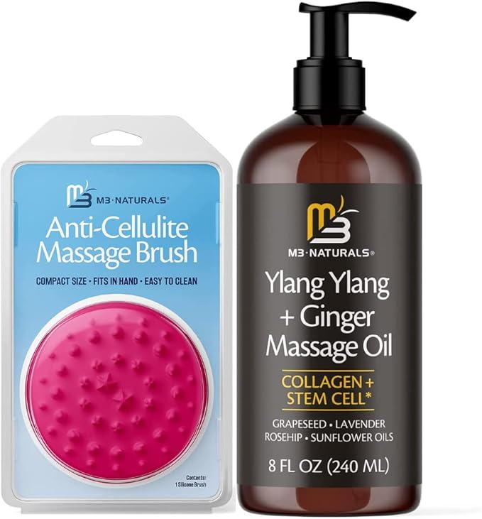 Ylang Ylang and Ginger Massage Lotion and Silicone Brush Bundle by M3