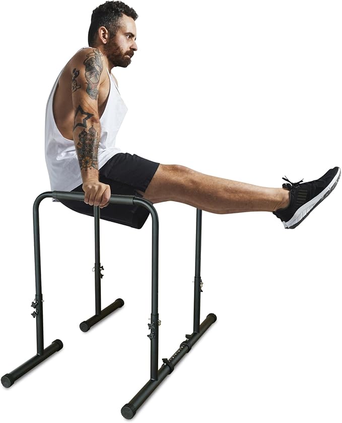 Generic Adjustable Dip Bars for Home, Pull Up Bar Dip Station, Multi-Function Strength Training Dip Stands with Bench, Black